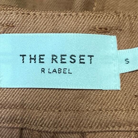 The Reset Brown Linen Pleated Straight Wide Leg Crop Trousers Dress Pants Size S - Picture 4 of 5